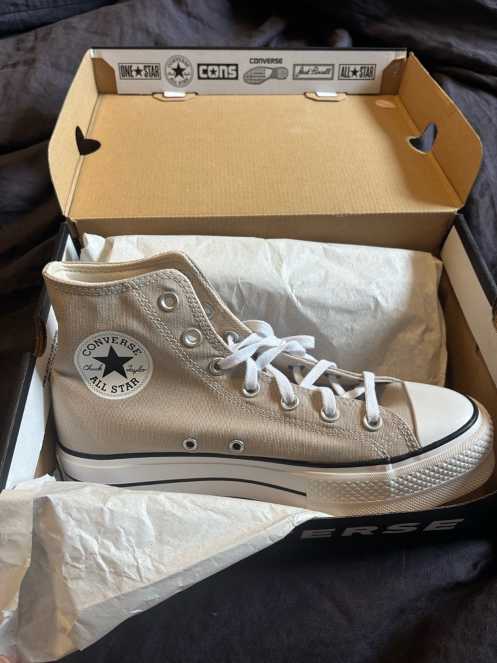 Converse High Top Sneakers - Beige and White